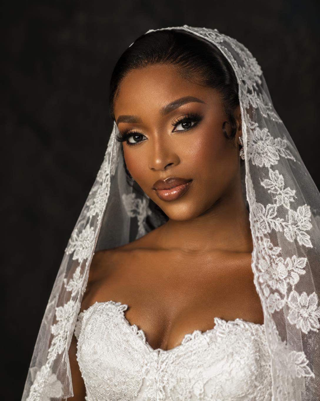 White wedding bride with lace veil