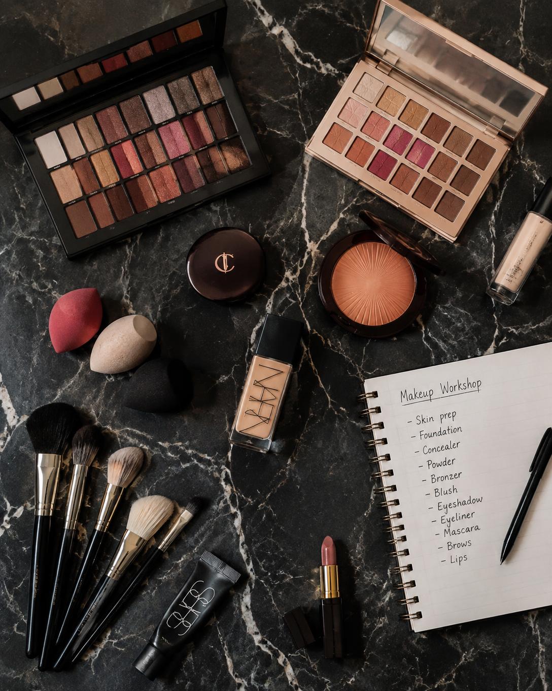 Workshop station with palettes and brushes