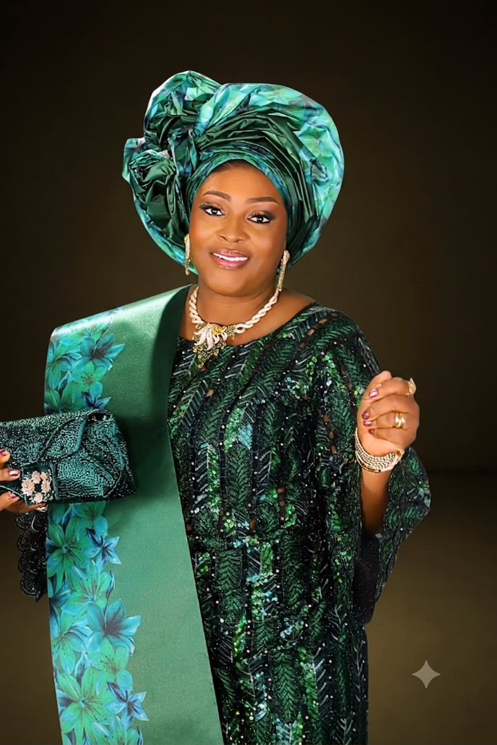 Emerald traditional bridal look with gele