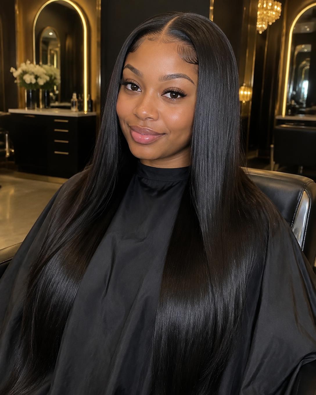 Sleek silk press with laid edges